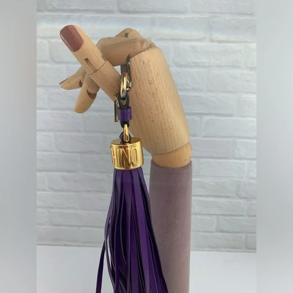 MOSCHINO Couture LEATHER Long Tassel Keychain Bag Charm Purple - Picture 2 of 10